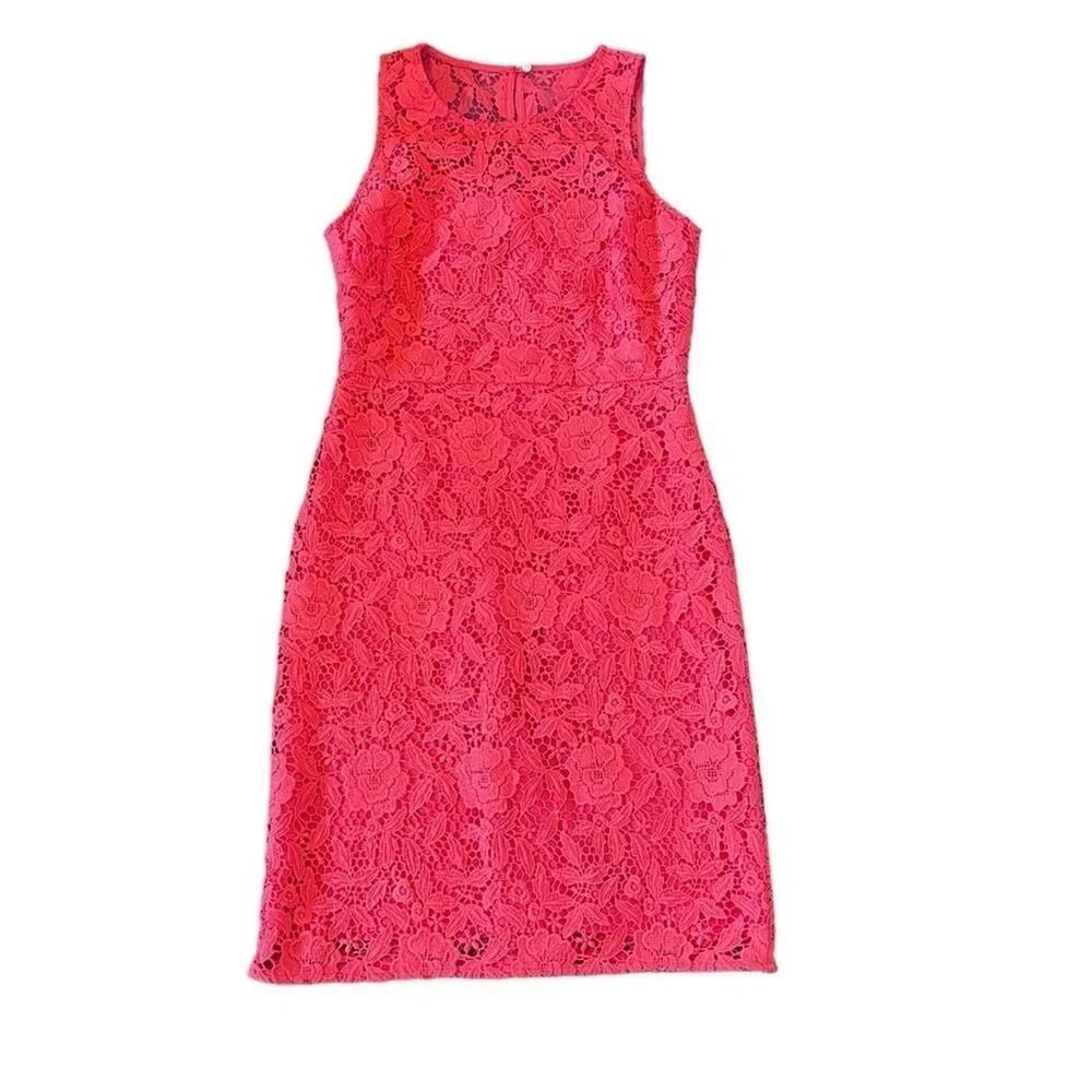 J. Crew Collection Coral/Red Orange Lace Overlay Cocktail Sheath Dress size 4